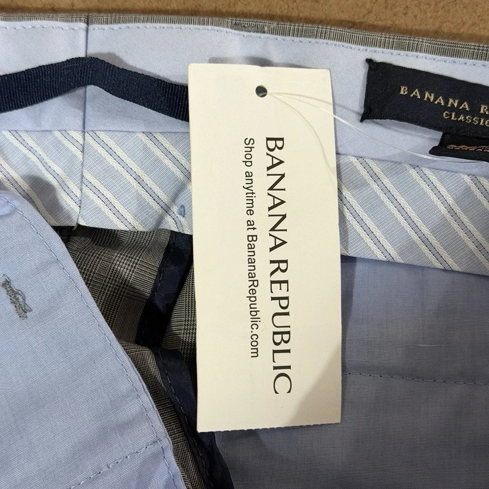 NWT Banana Republic Classic Fit Dress Pants Gray‎ Windowpane Plaid Men's 38/32